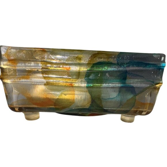 Handmade Fused studio art Glass Business Card Holder Yellow/Blue/Green - Picture 3 of 6